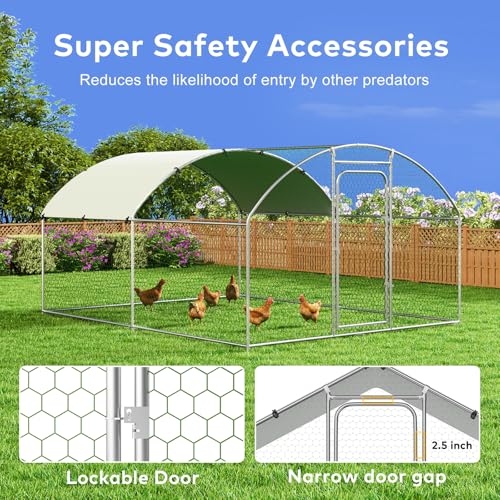 Large Metal Chicken Coop with Roosting Perch Walk-in Poultry Cage Waterproof Cover (10' L x 13.2' W x 6.4' H) Z780