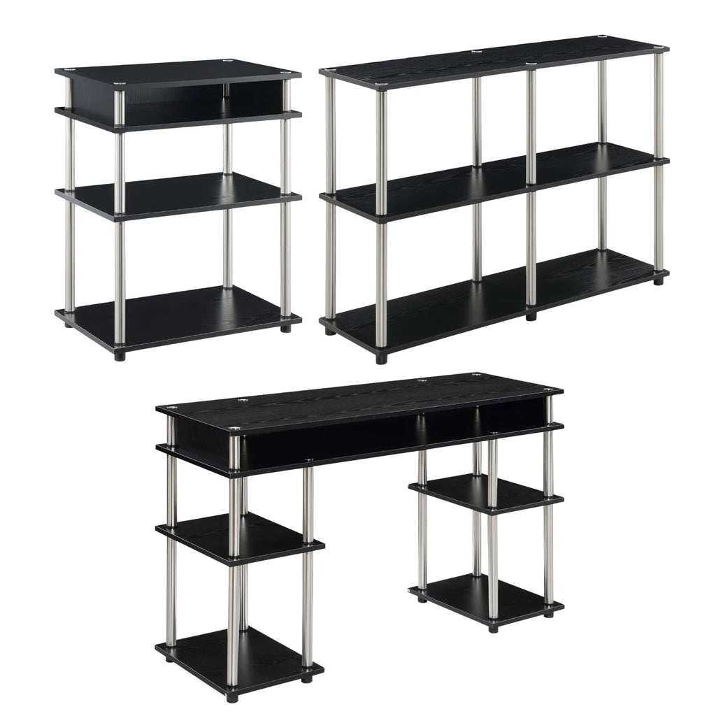 Black Desk with Printer Stand and Console Table Set P2248