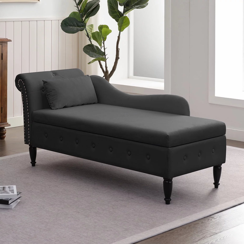 Dark Gray Velvet Tufted Chaise Lounge with Pillow L745