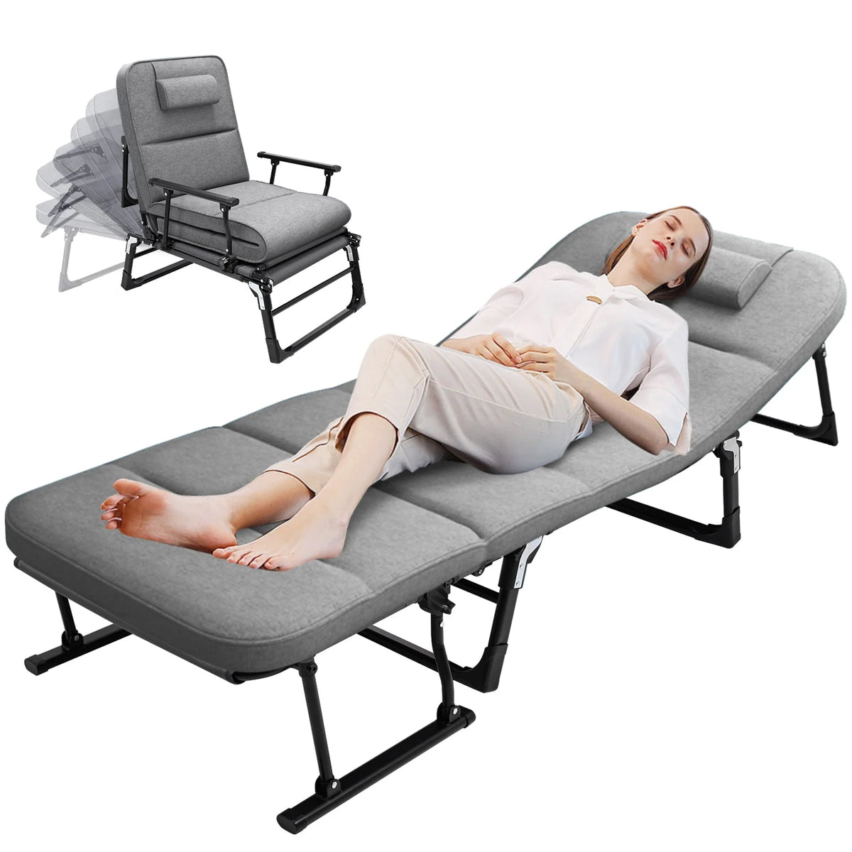 3 in 1 Folding Camping Cot Bed with Mattress & Pillow F5920