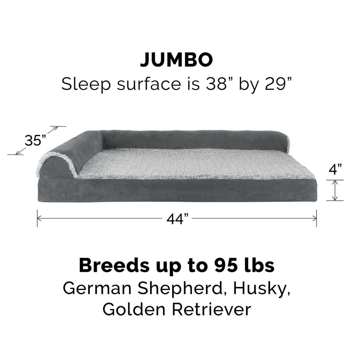 Two-Tone Faux Fur Suede Chaise Lounge Dog Bed J611