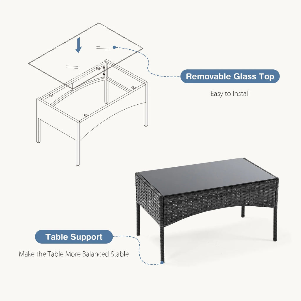 Black Outdoor Patio Furniture Set with Sectional Sofa, Table, Chairs and Cushions J39100