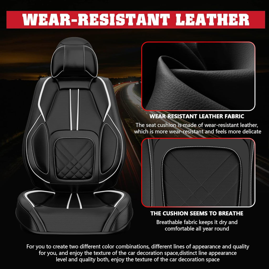 5PCS Water Proof Nappa Leather Car Seat Covers (Full Set, Black&White) Q1046