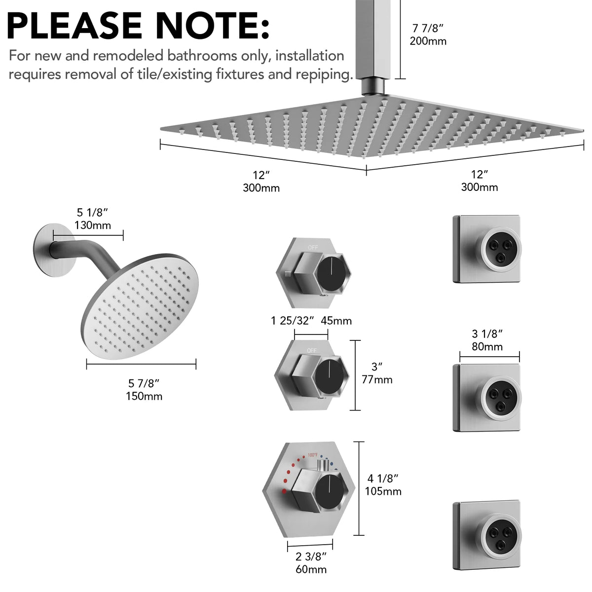 Brushed Nickel Thermostatic Shower Faucet Set N104