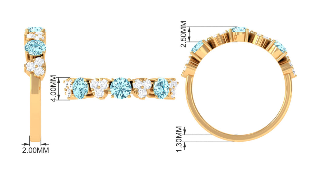 Aquamarine Heart Ring with Diamond, 925 Sterling Silver, US 6.50 K201