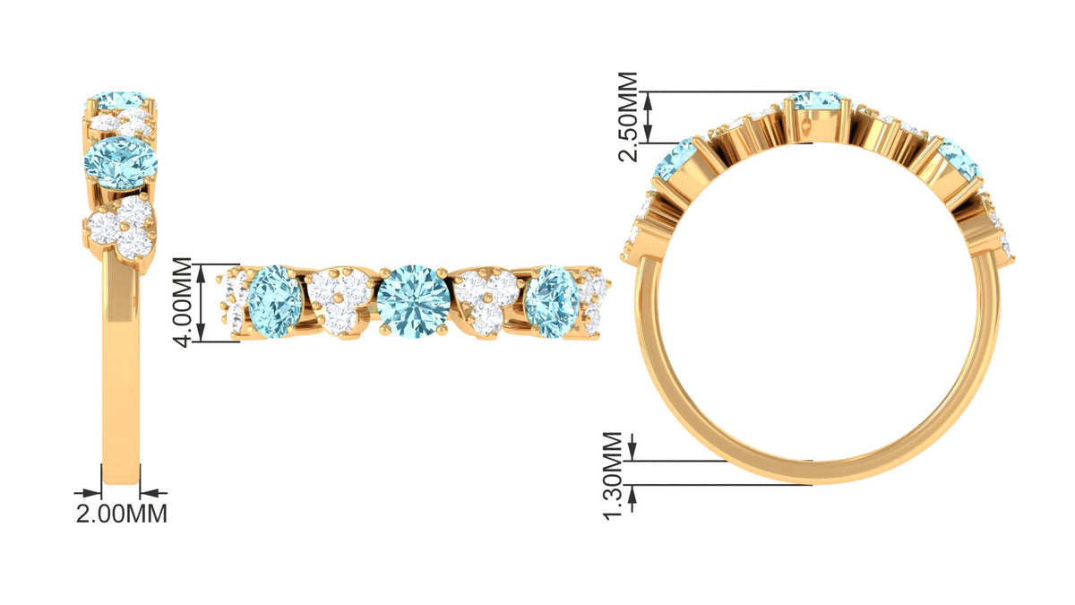 Aquamarine Heart Ring with Diamond, 925 Sterling Silver, US 6.50 K201