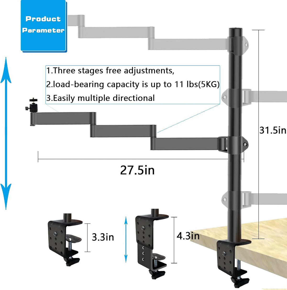 Overhead Camera Mount Rig Stand with Flexible Arm and 360° Ball Head E875