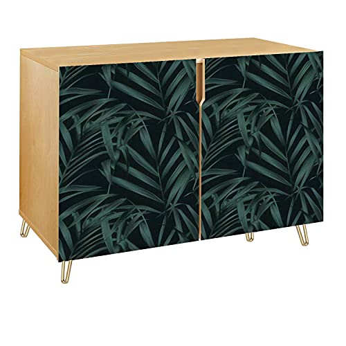 Wooden Door Accent Cabinet with Palm Leaves Pattern Q949003