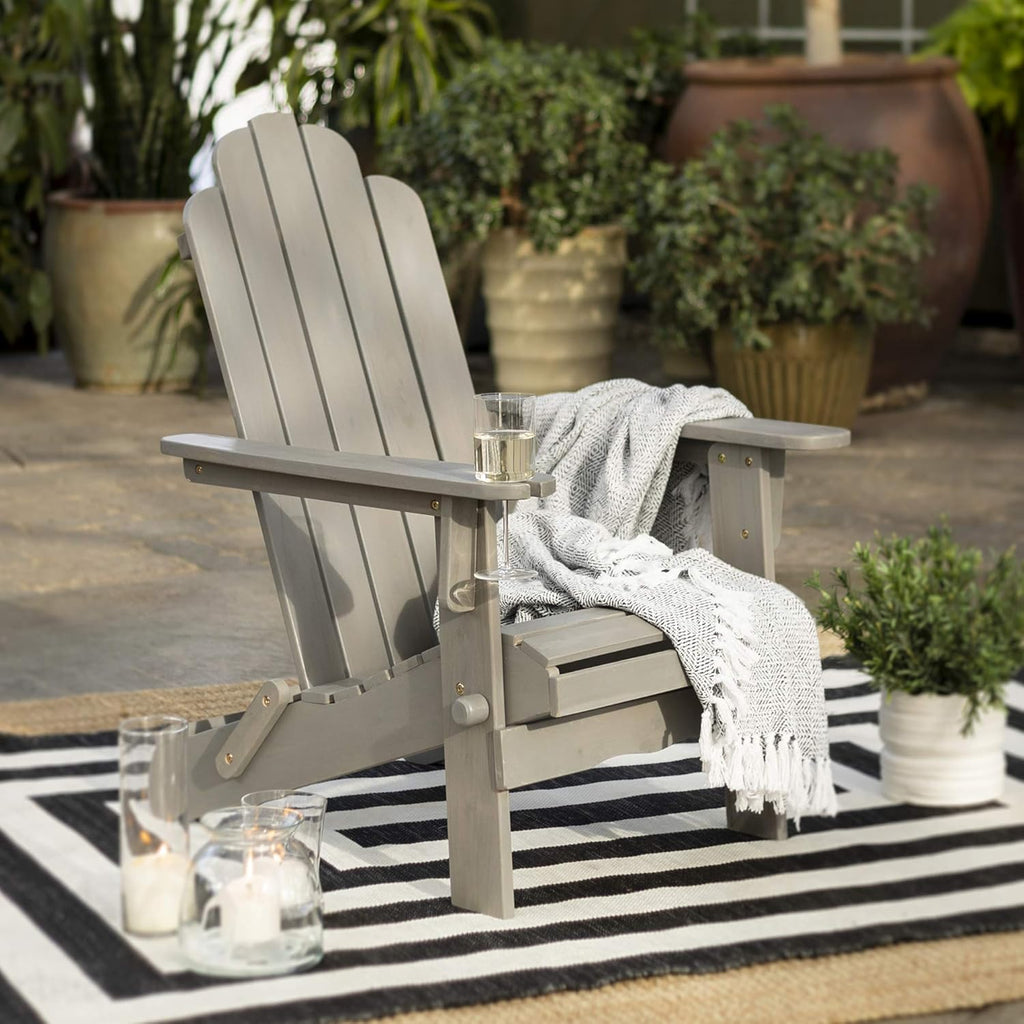 Solid Acacia Wood Outdoor Folding Adirondack Chair, Navy Blue Wash C944325