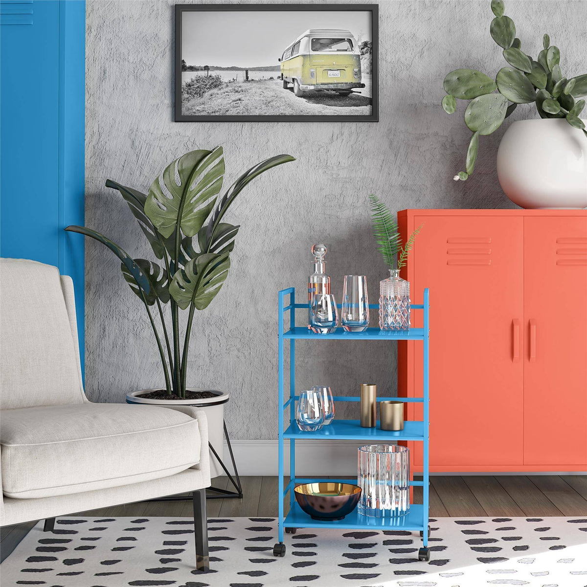 Blue Metal Rolling Cart O389