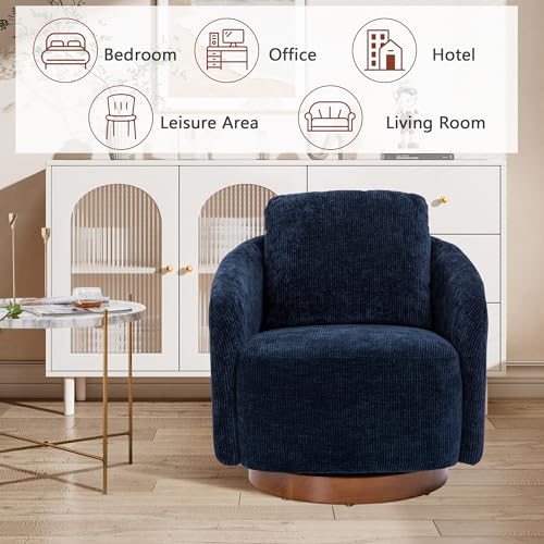 Ivory Chenille Swivel Barrel Chair with Wood Base K8405
