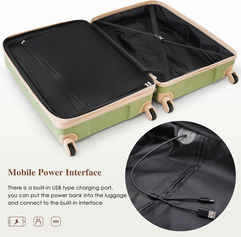 Set of 3 ABS Hard Shell Luggage with Spinner Wheels, Light Green I778174