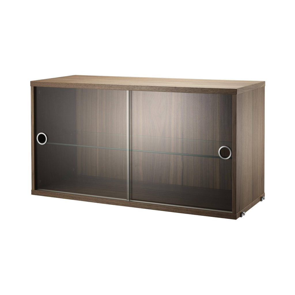 Walnut Sliding Glass Doors Display Cabinet K417