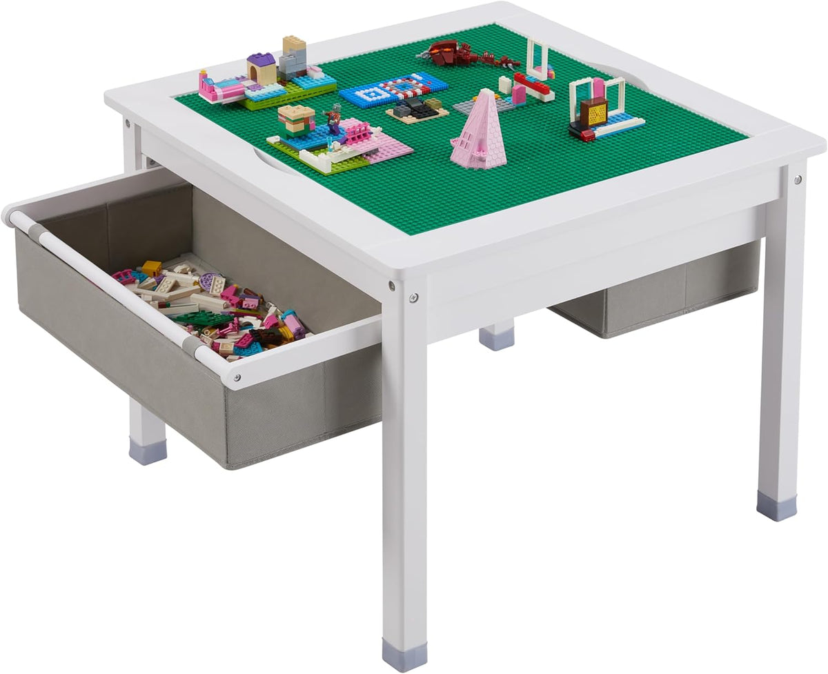 White Wooden Kids Table with Storage Drawers H753545