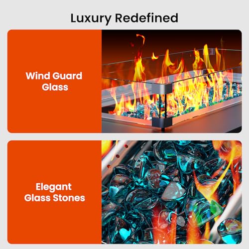43 Inch Propane Fire Pit Table with Glass Rocks and Cover T218941