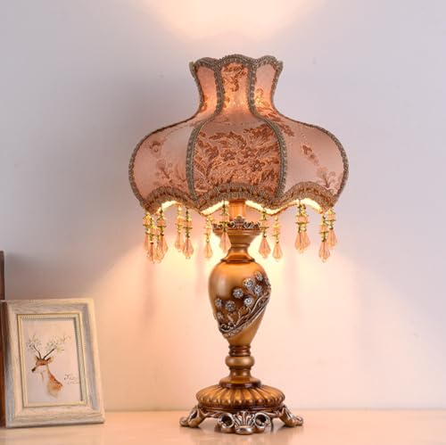 Blue Fabric 1 Head Floral Table Lamp with Beaded Fringe and Lace J7020