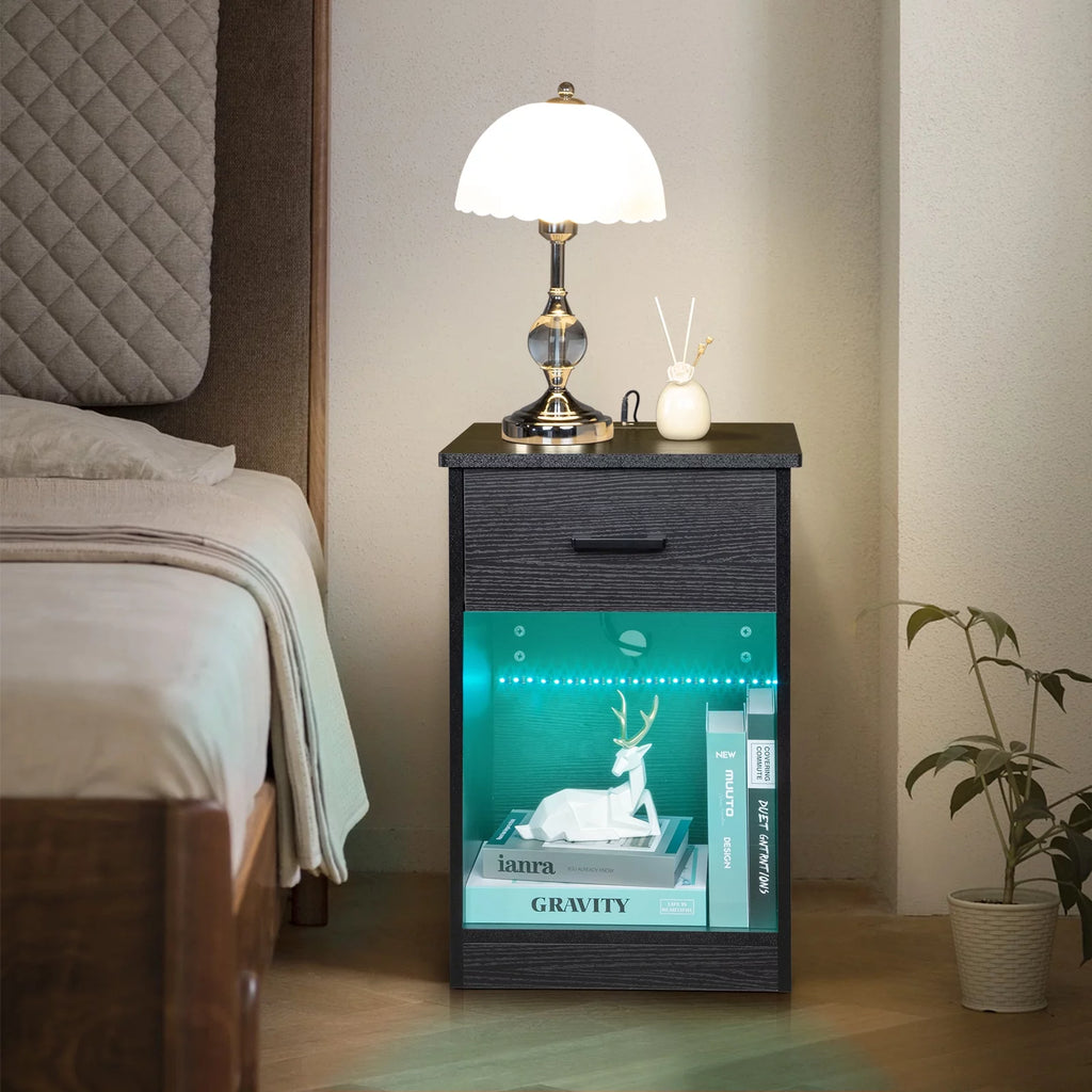 Black Wooden Nightstand with Drawer Q89837