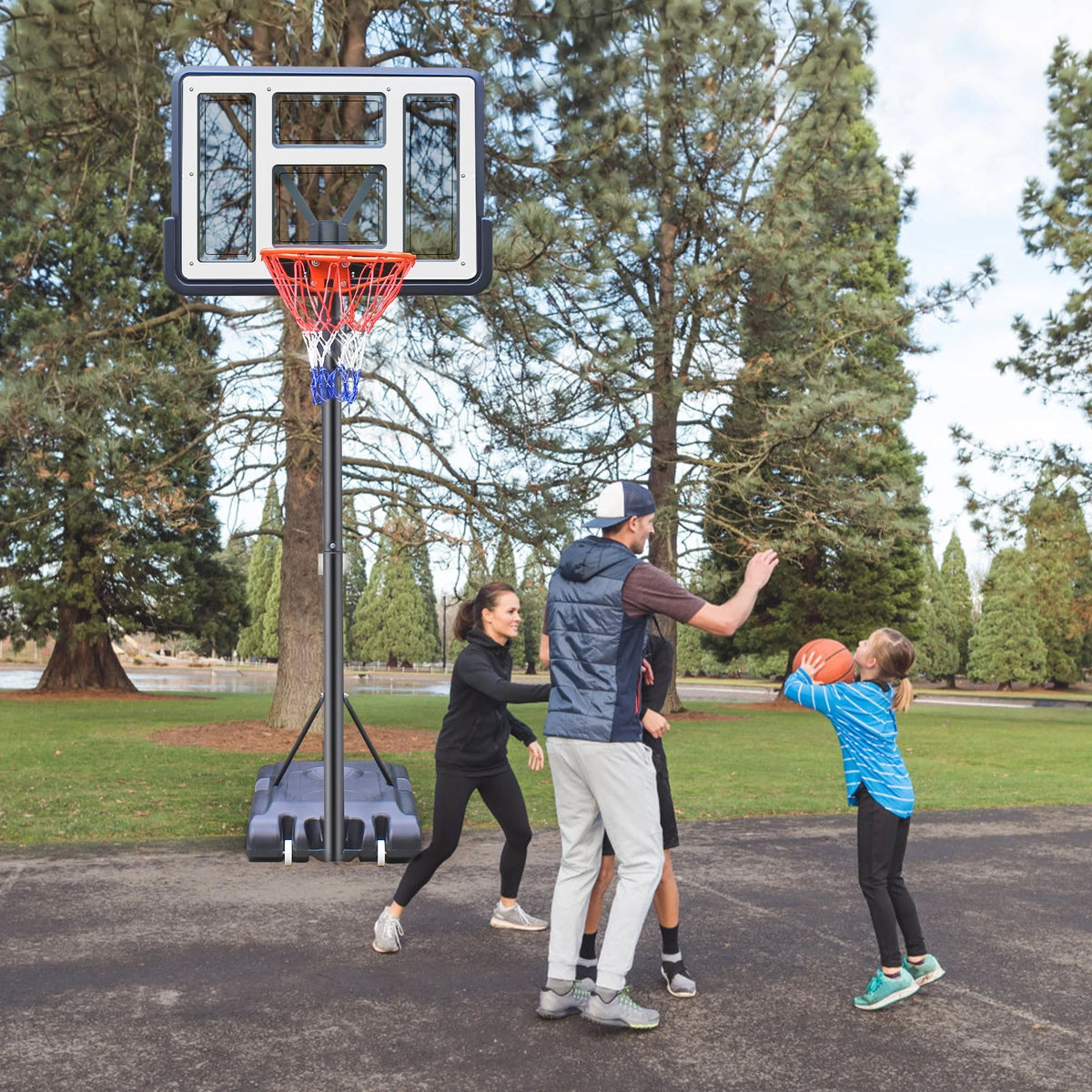 44 Basketball Hoop, 4.4-10ft Height Adjustable Portable Basketball Goal System with Shatterproof PVC Backboard and 18 Rim N448