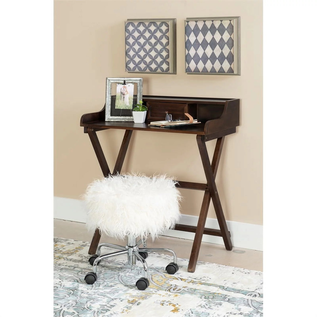 Wood Folding Desk in Antique Walnut Brown A19649