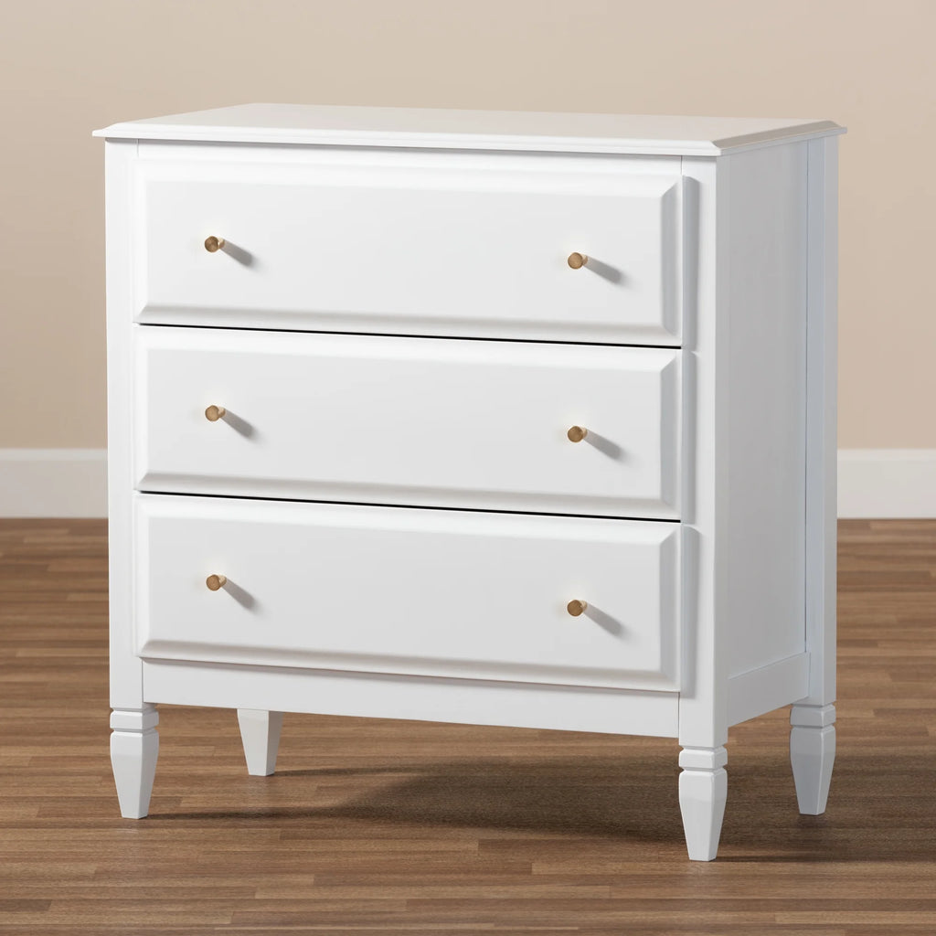 White 3-Drawer Wood Bedroom Chest V940