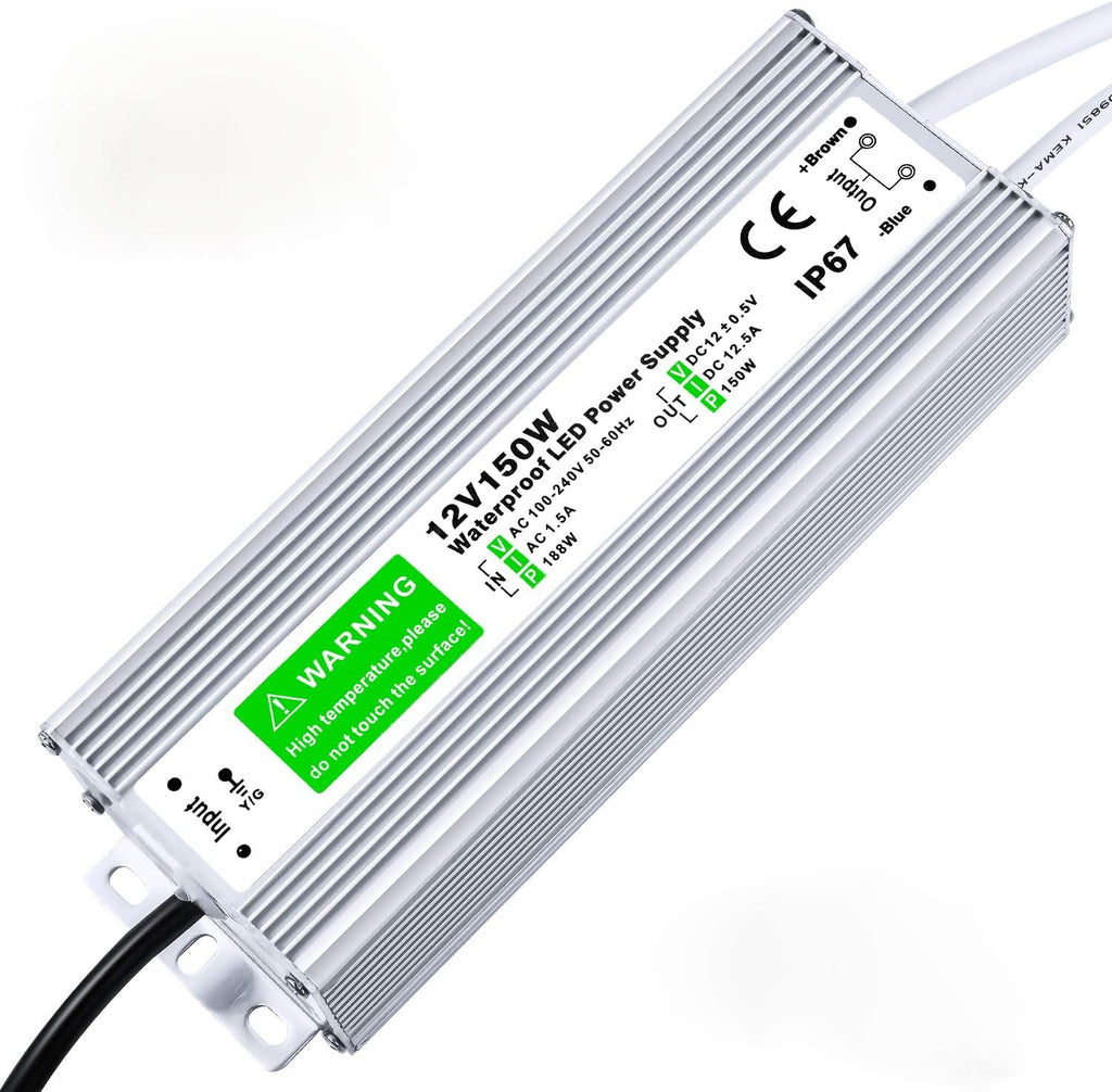 LEDMO IP67 Power Supply 300 Watts DC12V 25A AC/DC Driver Transformer Adapter Low Voltage Output with 3-Prong Plug 3.3 Feet Cable E7370