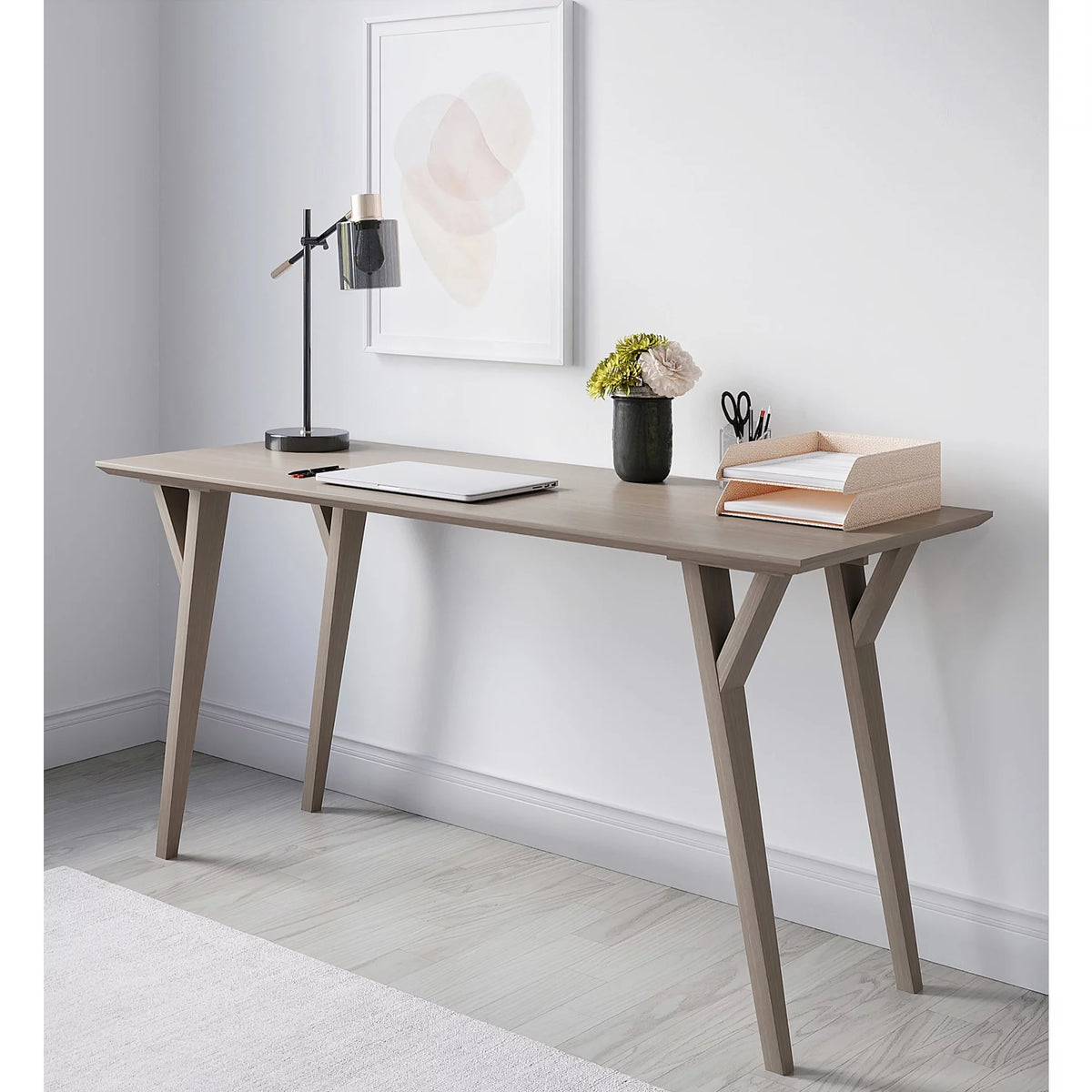 60"W Writing Desk, Light Oak Y9982