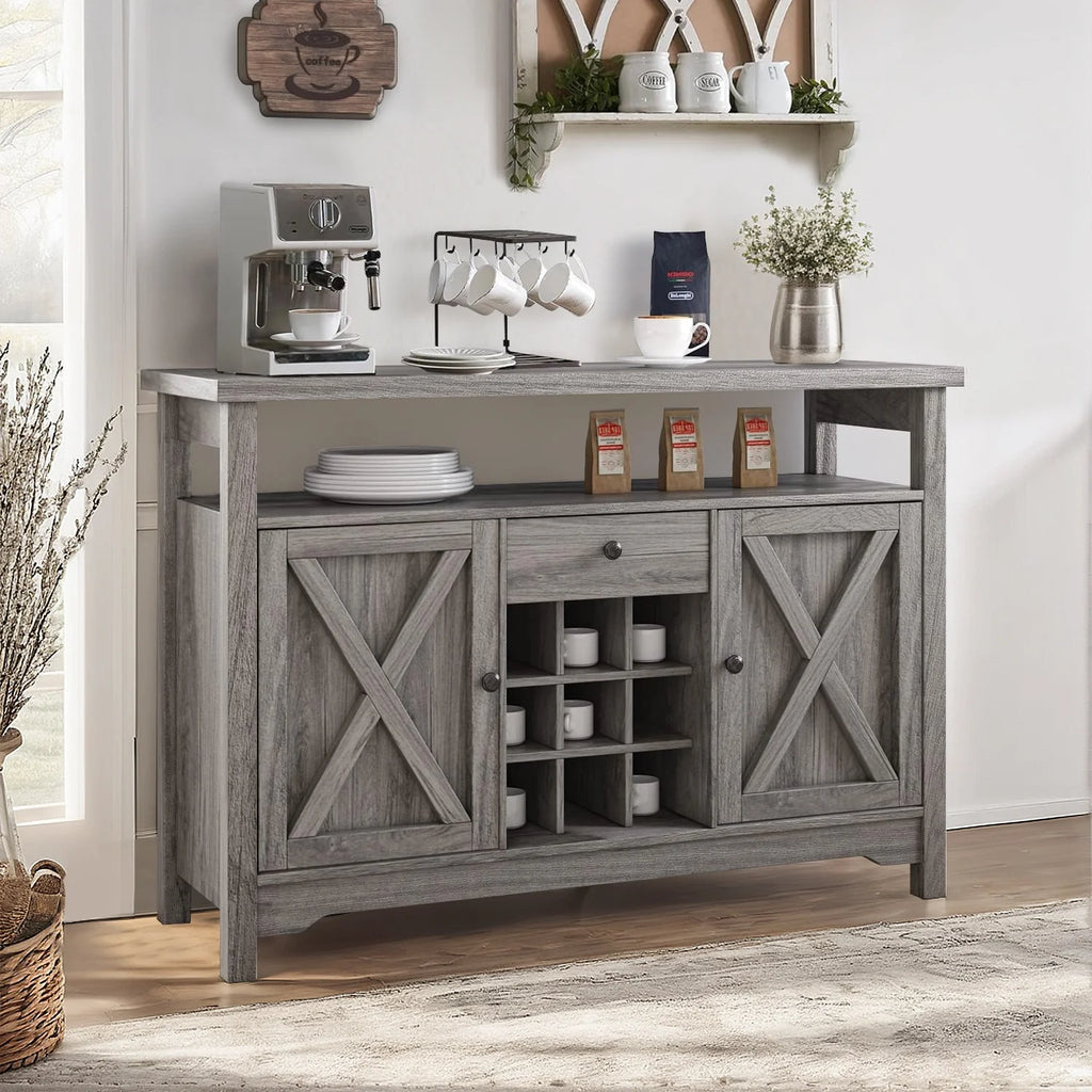 White 47 Kitchen Buffet Storage Cabinet with Barn Door H849