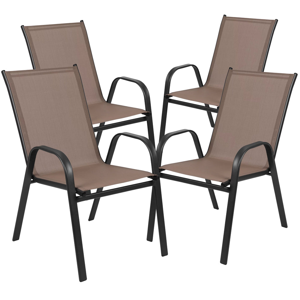 5 Piece Outdoor Patio Dining Set with 4 Brown Stack Chairs Z949649