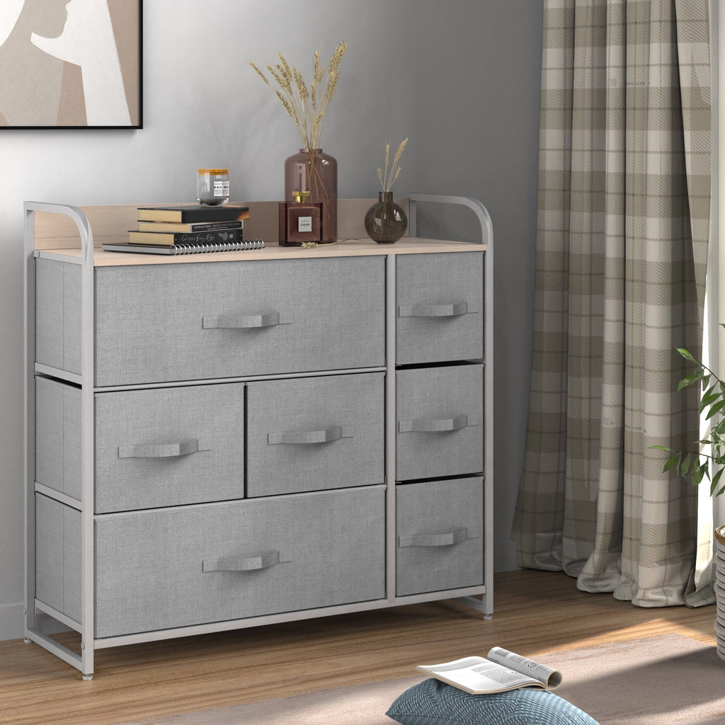 7 Drawer Fabric Storage Dresser with Wooden Top C31984