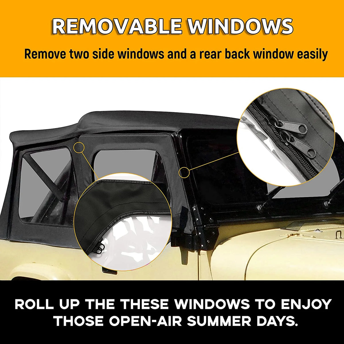 Convertible Soft Top Sailcloth for 1987-1995 Jeep Wrangler YJ Black 2 Door Q742025