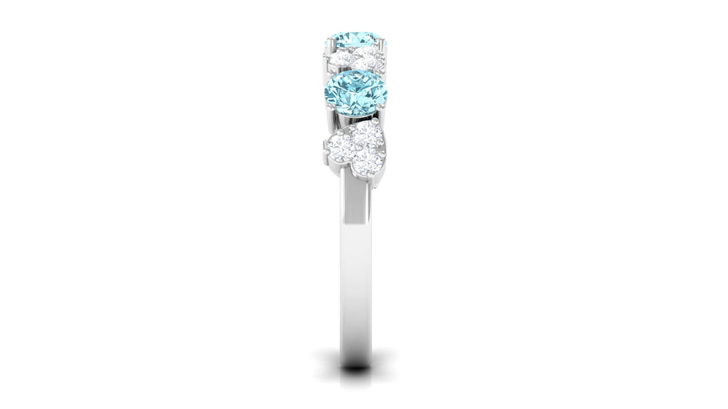 Aquamarine Heart Ring with Diamond, 925 Sterling Silver, US 6.50 K201