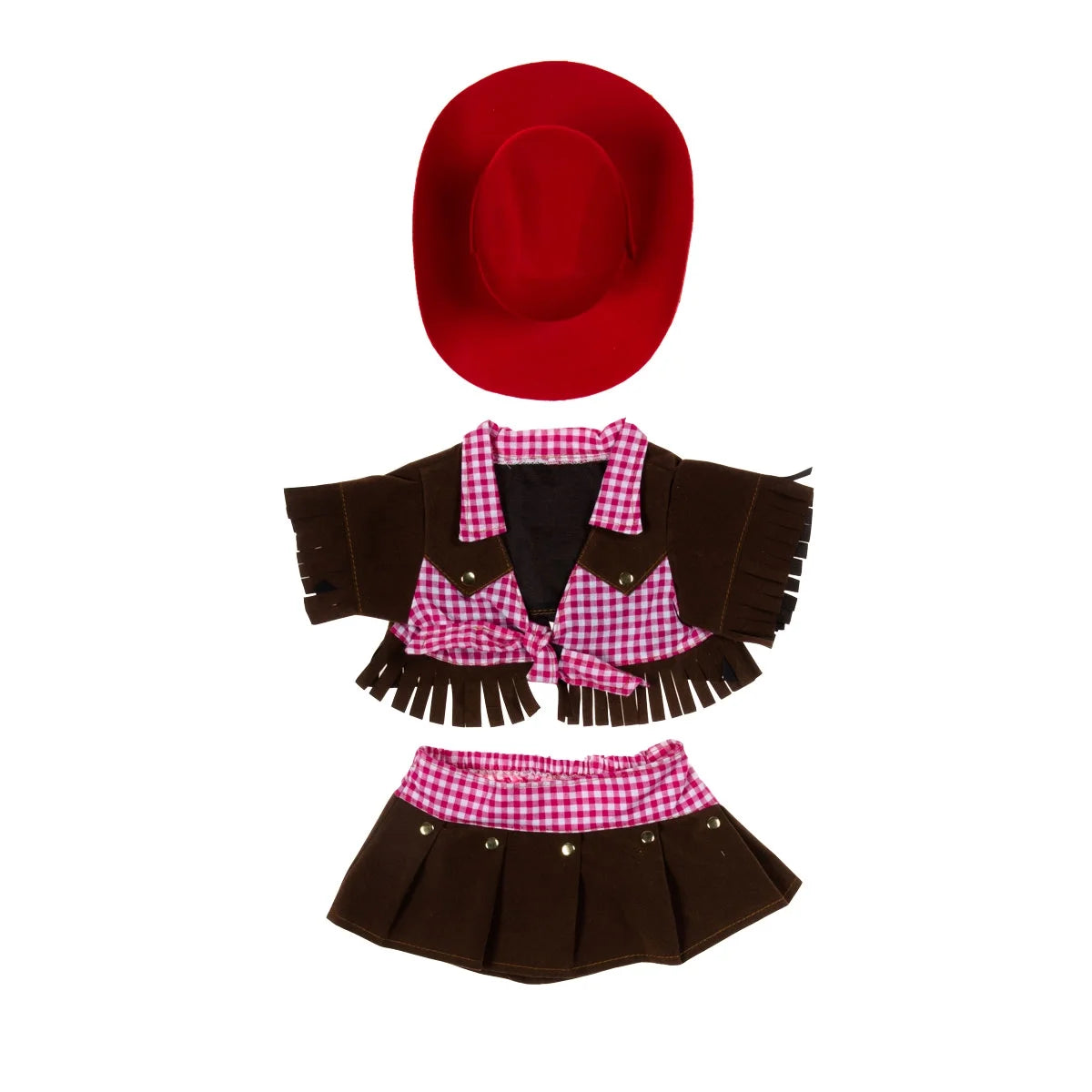 Cowgirl Pink And Brown Outfit With Red Hat Fits Most 14"-18" M29204