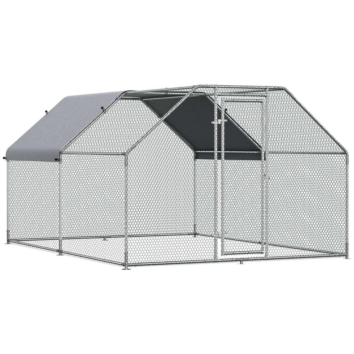 Galvanized Metal Chicken Coop with Cover Walk-In Pen Run K1525