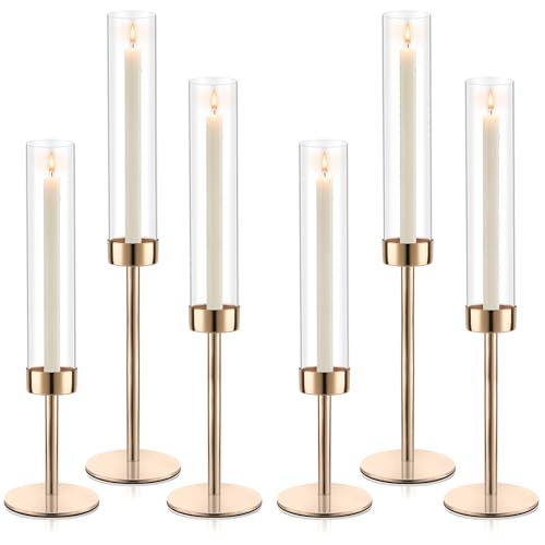 Black Set of 6 Glass Taper Candle Holders T645