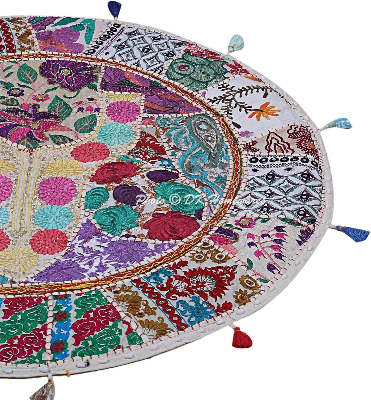 40 Inch White Cotton Round Floor Pillow C29307