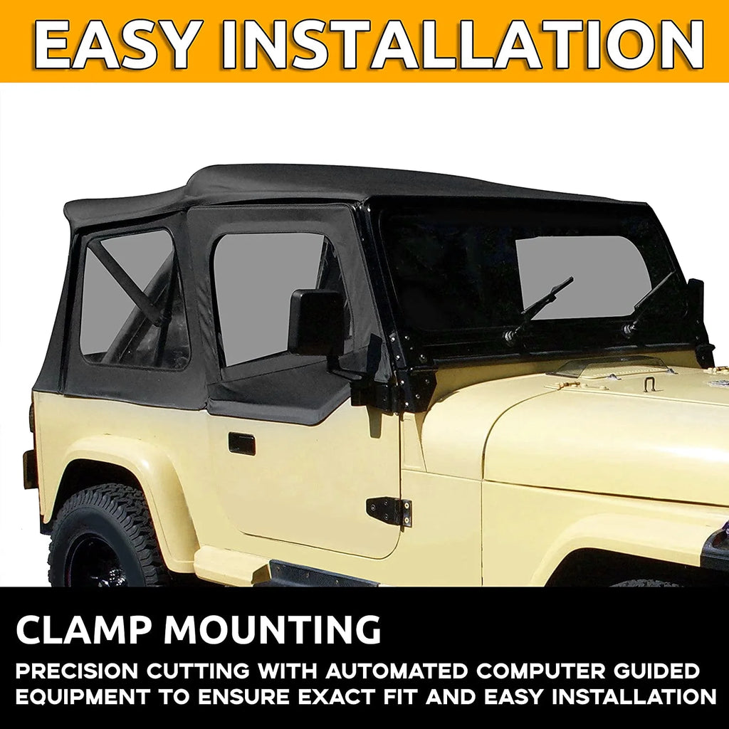 Convertible Soft Top Sailcloth for 1987-1995 Jeep Wrangler YJ Black 2 Door Q742025