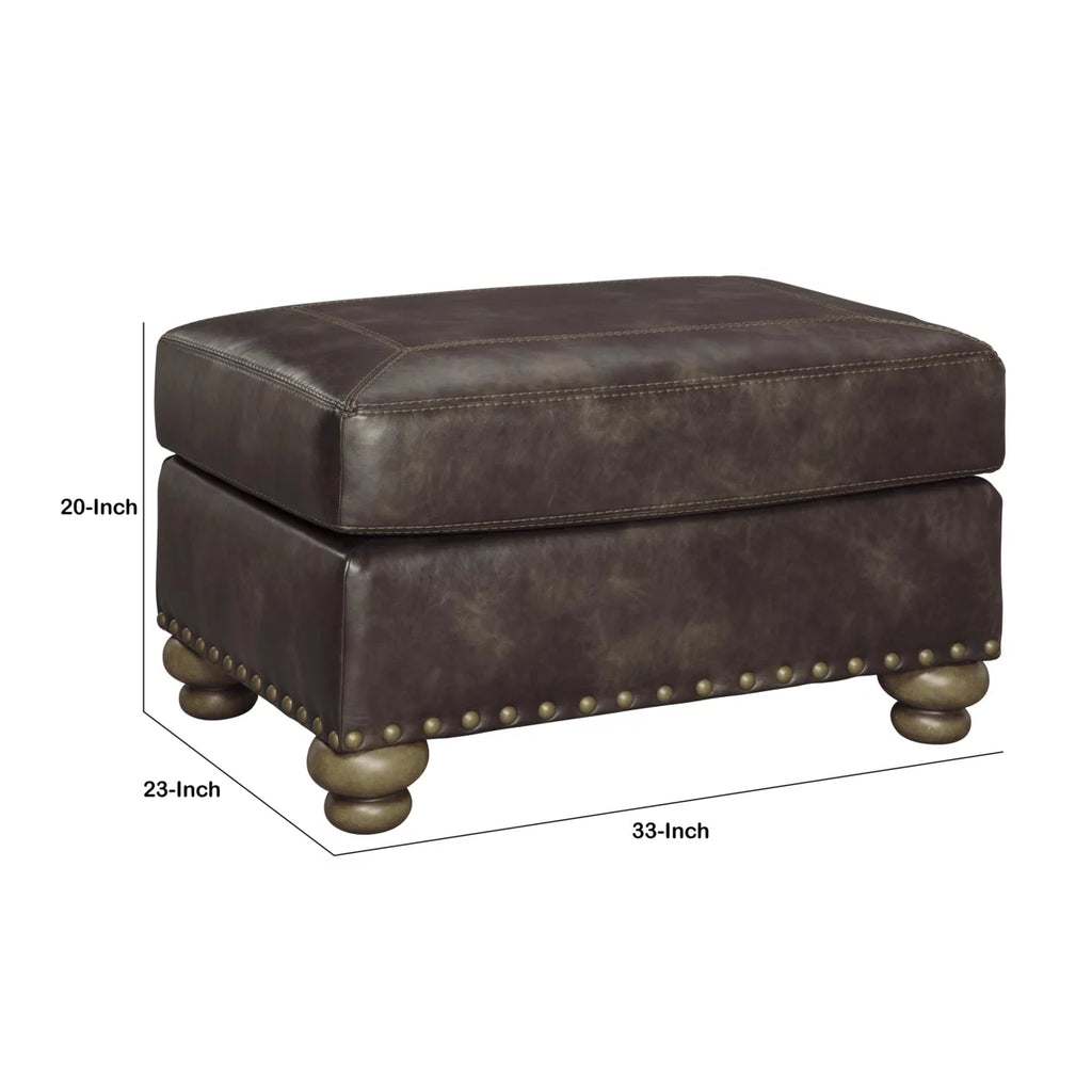 Brown Wooden Ottoman with Nailhead Trims and Bun Feet F9989