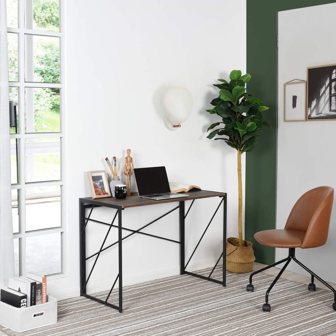 Oak White Computer Desk with Storage Shelf P625838