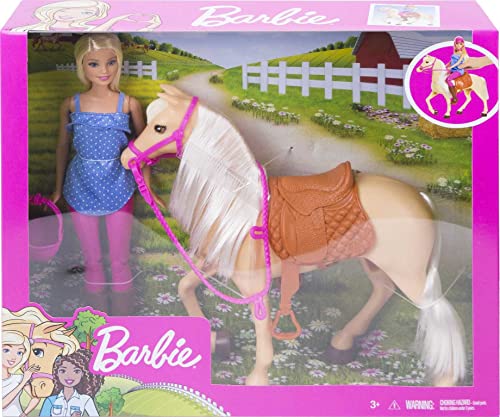 Blonde Fashion Doll in Riding Outfit & Light Brown Horse with Saddle, Bridle & Reins S33652