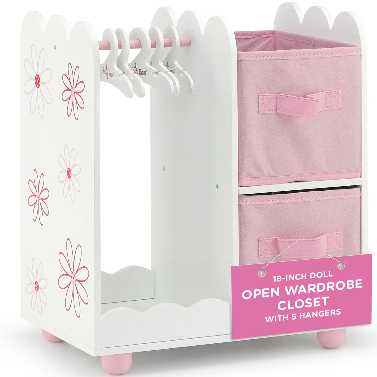 Pink Open Wardrobe Closet with 2 Storage Bins and 5 Clothes Hangers E316