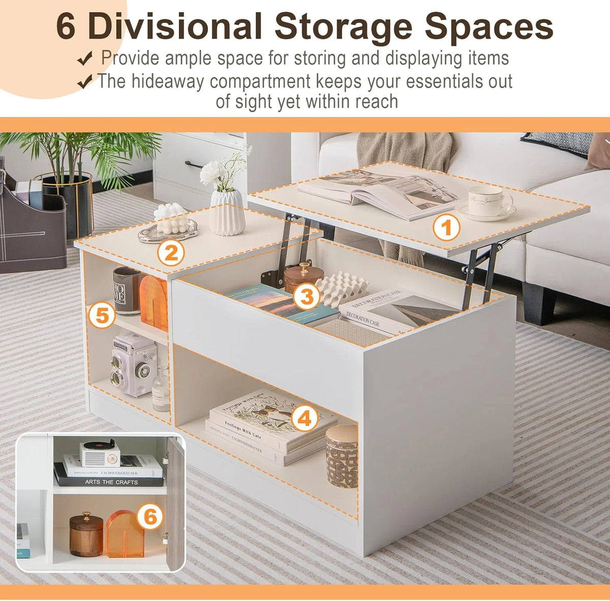 Lift-Top Coffee Table with Compartments Wood Rectangular D412