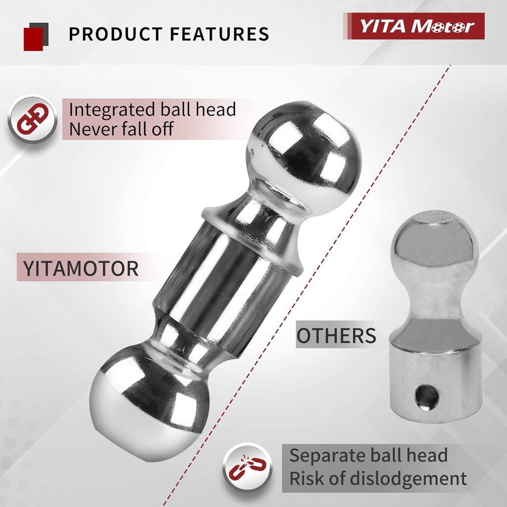 Adjustable Trailer Hitch Ball Mount, 2.5-Inch Receiver, 8-Inch Drop, Forged Aluminum Shank, 2-Inch and 2-5/16-Inch Combo Stainless Steel Tow Balls with Double Pin Key Locks M9498