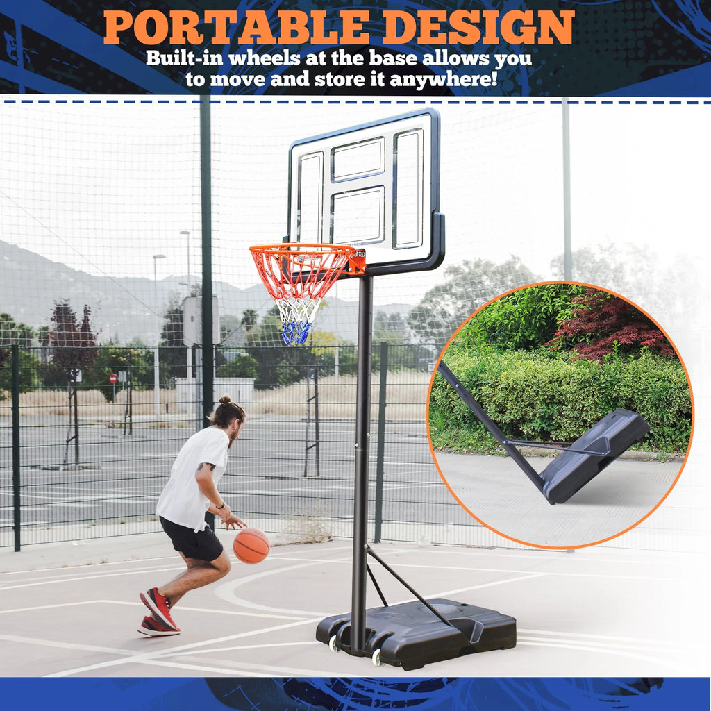 44 Basketball Hoop, 4.4-10ft Height Adjustable Portable Basketball Goal System with Shatterproof PVC Backboard and 18 Rim N448