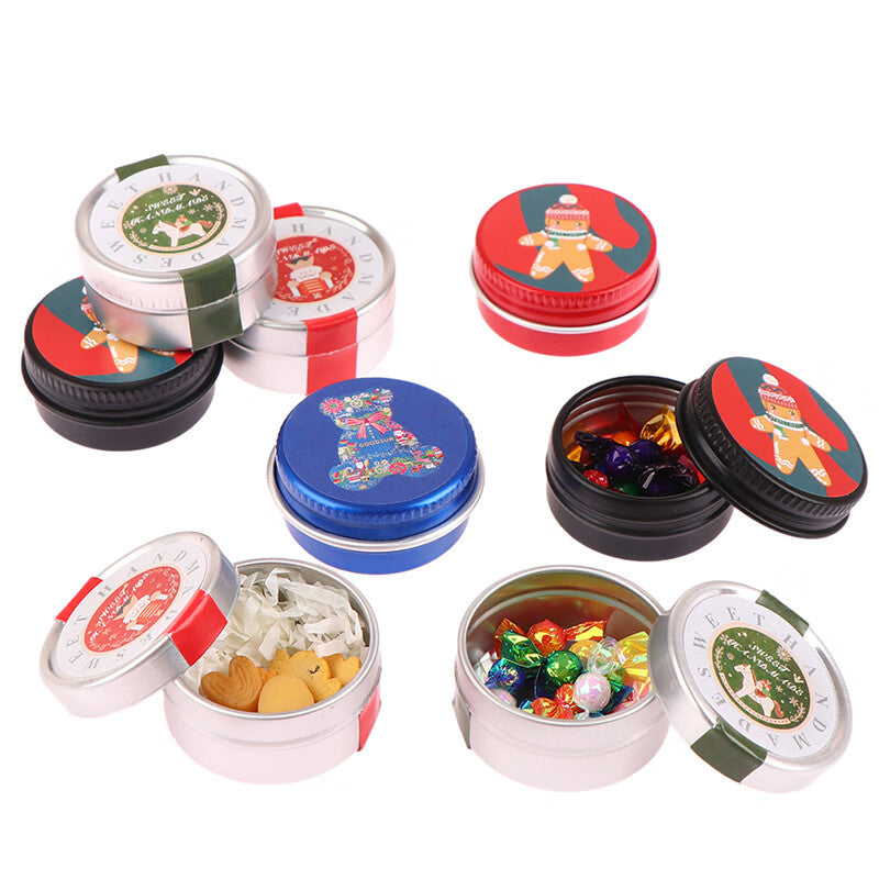 1:12 Dollhouse Miniature Christmas Cookies Biscuit Candy Gift Box Tin Box Model Toy Y7621