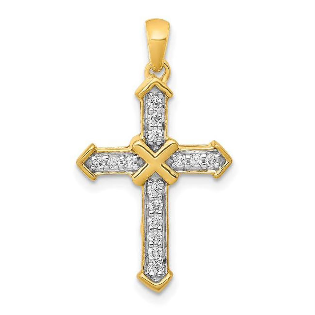 14K Yellow Gold Diamond Cross Pendant N14402