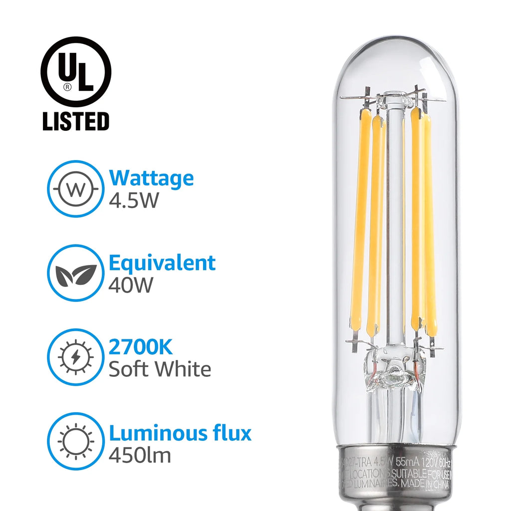 12Pack T6 LED Tubular Bulb 4.5W E12 Base Dimmable 2700K Soft White A775