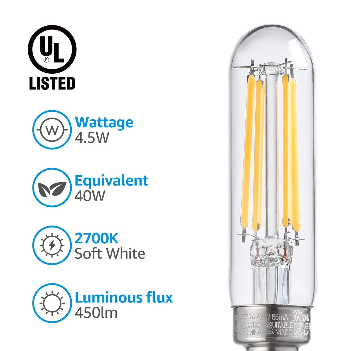 12Pack T6 LED Tubular Bulb 4.5W E12 Base Dimmable 2700K Soft White A775