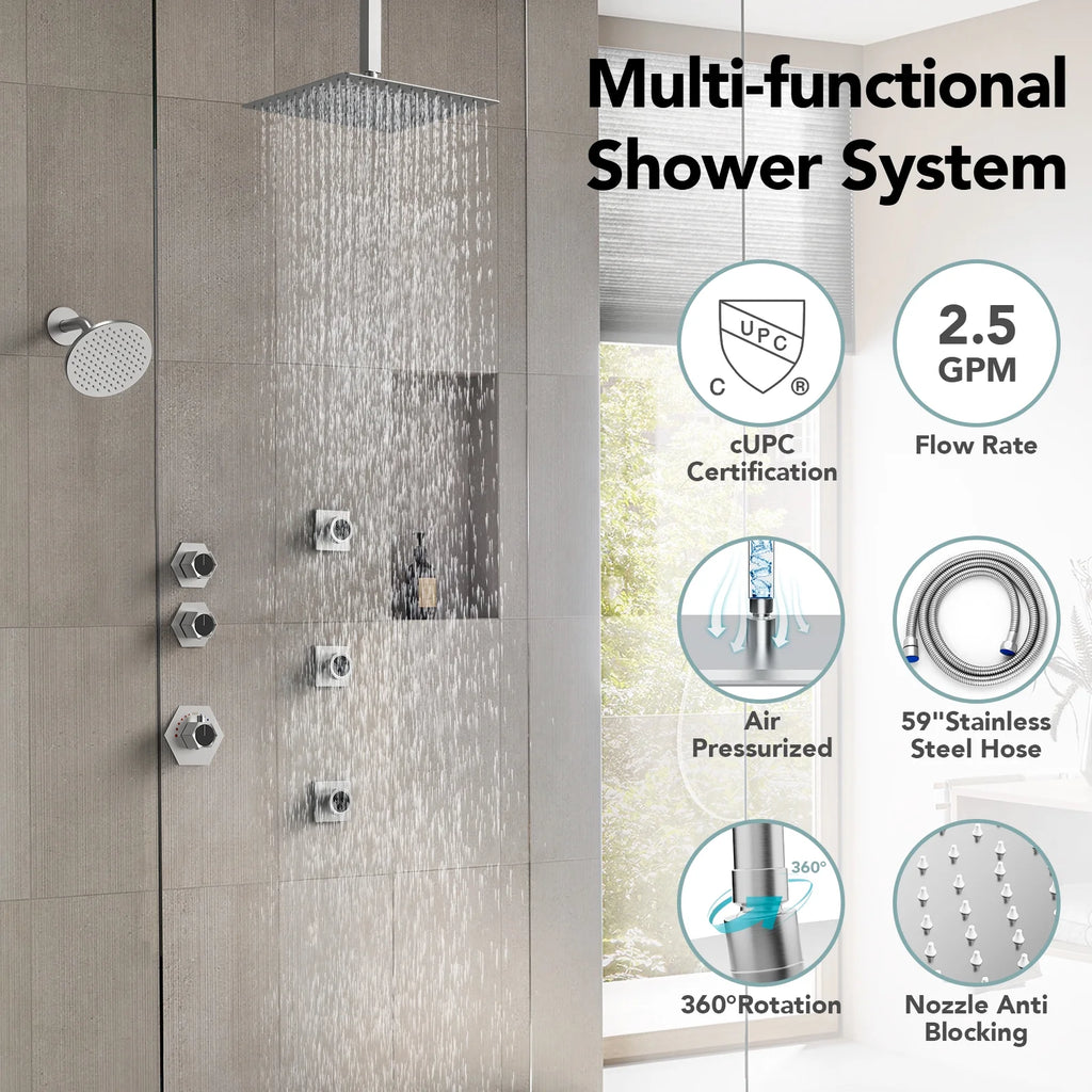Brushed Nickel Thermostatic Shower Faucet Set N104