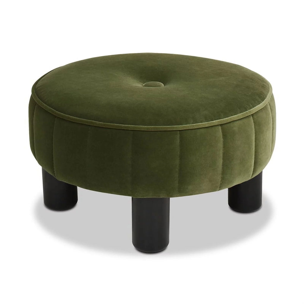 Olive Green Velvet Round Footstool Ottoman W844030