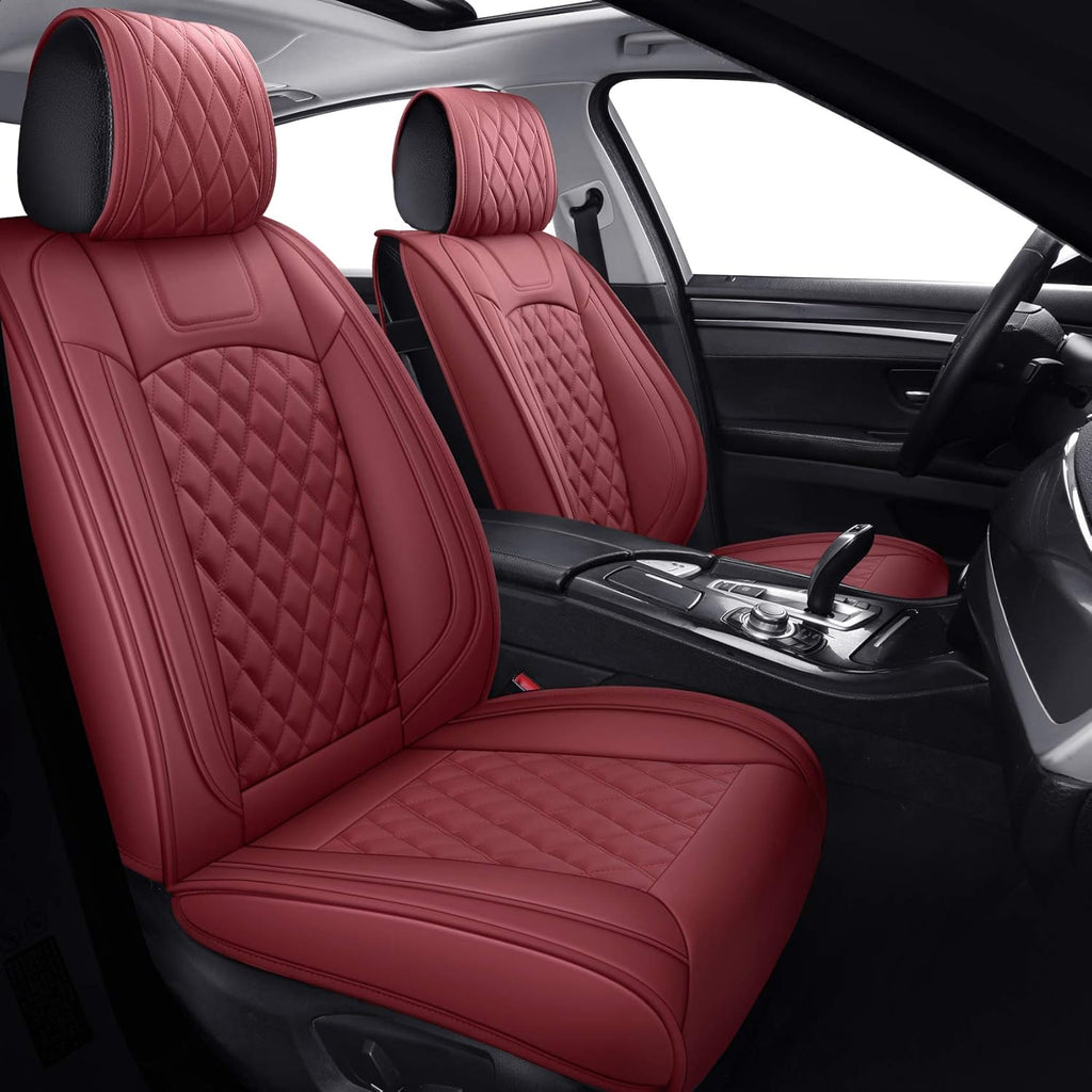 Waterproof Faux Leather Car Seat Covers Full Set Black-Red E180704